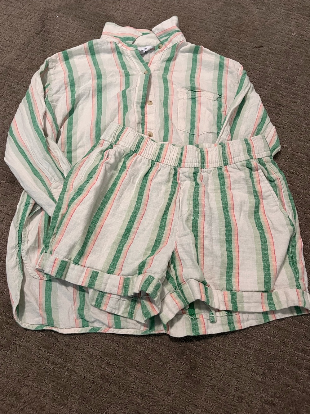 Old navy boyfriend shirt button up high rise shorts set striped preppy colorful